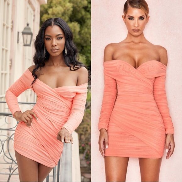 House of CB Felicity Mini Peach Pink Dress Size L - Picture 1 of 17